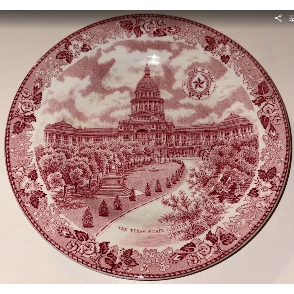 Vintage Vernon Kilns Texas State Capitol Plate Jonroth Staffordshire Pink 10"